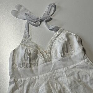 DKNY Jeans Babydoll Halter Top Size 7 White Lace Trim Mesh Coquette Y2K Dollette